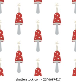 Cute mushrooms. Merry Christmas and Happy New Year! Glass Christmas decor. Winter festival seamless pattern.  