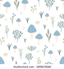 Cute Mushrooms and plants seamless pattern for stationary, wrapping paper, textile, babies, decoration