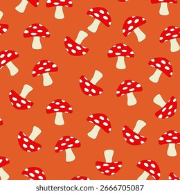 Cute mushrooms seamless pattern. Design for paper goods, background, wallpaper, fabric,  wrapping, cards, patterns for clothes and other.