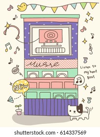 Cute Music Box Vector Illustration