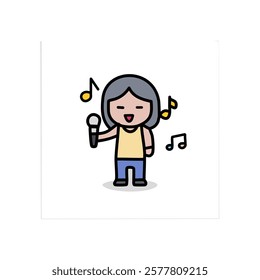 Cute Music Girl Vector Icon Cartoon Character Illustration Design Editable Resizable