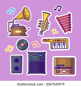 Cute Music instrument cartoon stickers pack