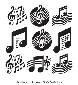 Cute music note sheet icon staff vector, melody music note key sheet, vector sheet music, musical notes melody
