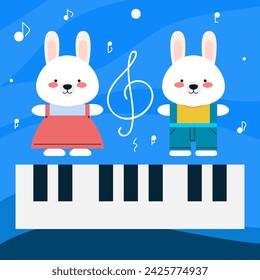 cute music rabbits vector background