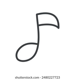 Cute musical note icon. Hand drawn monochrome illustration of a musical symbol isolated on a white background. Kawaii sticker. Vector 10 EPS.