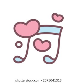 Cute musical note icon. Hand drawn illustration of a musical note with three little hearts isolated on a white background. Love music concept. Abstract romantic emoji. Vector 10 EPS.