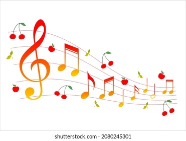 Cute musical notes illustrations with cherry and apple decoration