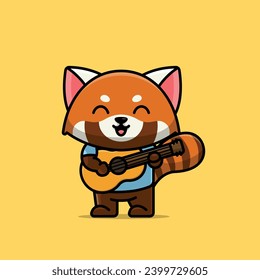 Cute musician red panda cartoon vector illustration animal proffession concept icon isolated