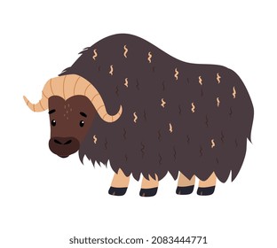 Cute Musk Ox as Arctic Animal with Horns and Thick Shaggy Hairy Coat Vector Illustration