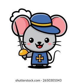 Bonito Musketeer Mouse Cartoon Caractere Com Espada