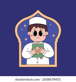 Cute muslim boy cartoon illustration