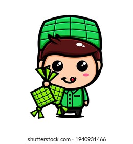 Cute muslim boy character design themed ramadan food. Islamic character cartoon