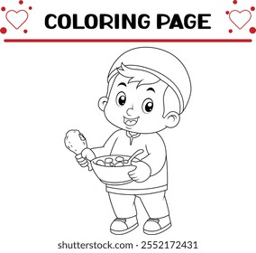 cute muslim boy coloring page for kids