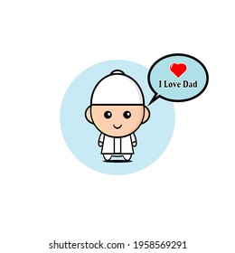 Cute Muslim boy illustration design saying I love dad