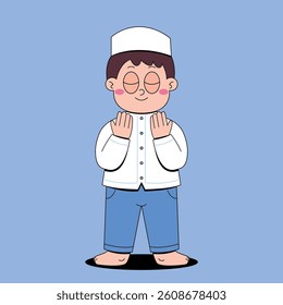 Cute muslim boy praying cartoon