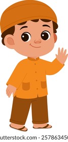 Cute Muslim Boy Waving Illustration