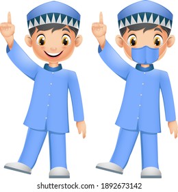 Cute Muslim boy wearing face mask
