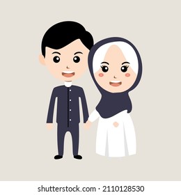 Cute Muslim Bride Groom Cartoon Wedding Stock Vector (Royalty Free ...