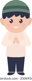 Cute Muslim Child Character in Flat Cartoon Style. Vector Illustration