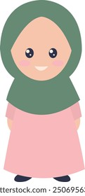 Personaje lindo del niño musulmán en estilo plano de la historieta. Ilustración vectorial