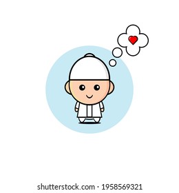 A cute Muslim child illustration design imagining love