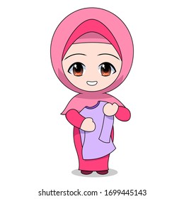 Cute Muslim children cartoon. Daily fun activity. Vector - happy female Cartoon Character. illustration