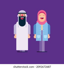 cute muslim couple cartoon flat illustration