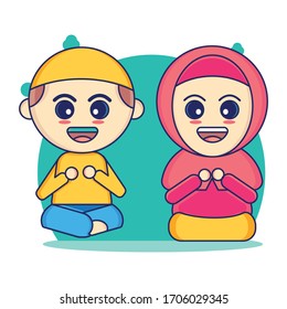 Cute Muslim Couple Character for design ramadan kareem and eid mubarak