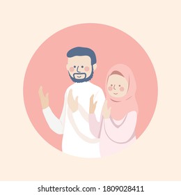 Cute Muslim Couple Praying Together