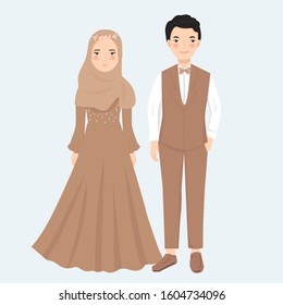 cute muslim couple vector illustration for wedding card