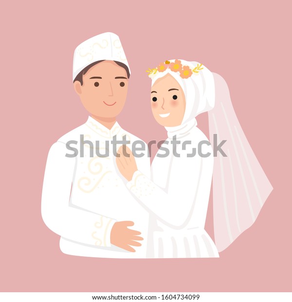 Cute Muslim Couple Vector Illustration Wedding Stock Vector (Royalty