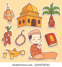 Colección de stickers de elementos musulmanes para ramadan mubarak