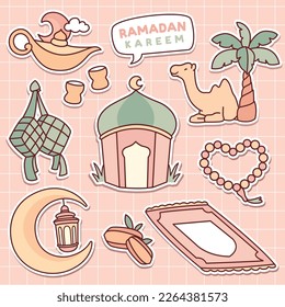 Cute muslim element sticker collection for ramadan