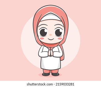 cute muslim girl cartoon character