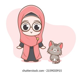 Cute a una chica musulmana y un dibujo de un gato