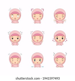 Cute Muslim girl with different face expressions