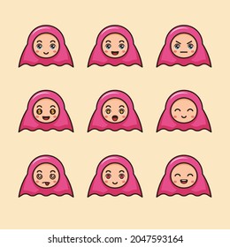 Cute Muslim girl emoticon with pink 