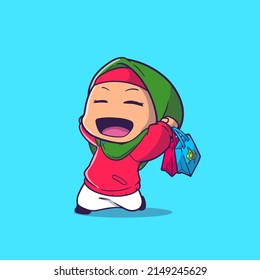 cute muslim girl feeling happy with two shopbag she got