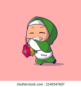 cute muslim girl feeling happy with the groceries girl got