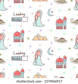 Cute muslim girl prayer cartoon