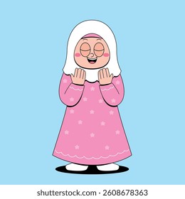 Cute muslim girl praying cartoon