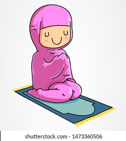 cute muslim girl praying illustration vector