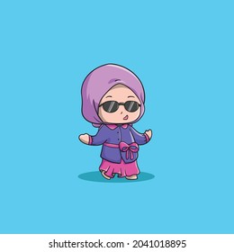 cute Muslim girl using glasses vector icon illustration. People Icon Concept Isolated Premium Vector. Flat Cartoon Style	