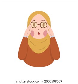 Cute Muslim Hijab wear eyeglass vector illustration expression. 