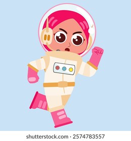 
Cute Muslim kid astronaut quickly responding to a call for help in space. Perfect for kids' content and educational use