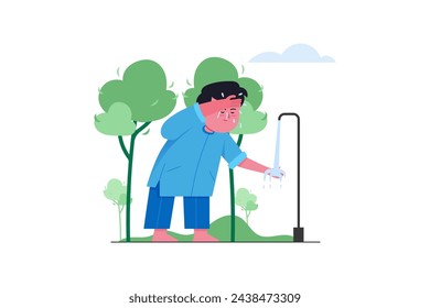 Cute Muslim Kids Boy Performing Ablution vector illustration