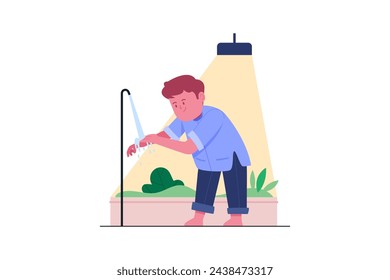 Cute Muslim Kids Boy Performing Ablution vector illustration