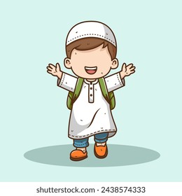 Cute Muslim kids cartoon character vector illustration 