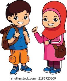 Cute Muslim Kids Cartoon Outdoor Stock Vector (Royalty Free) 2195923609 ...