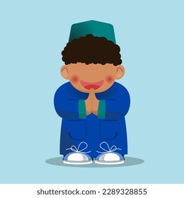 Cute Muslim kids character with nice smile.